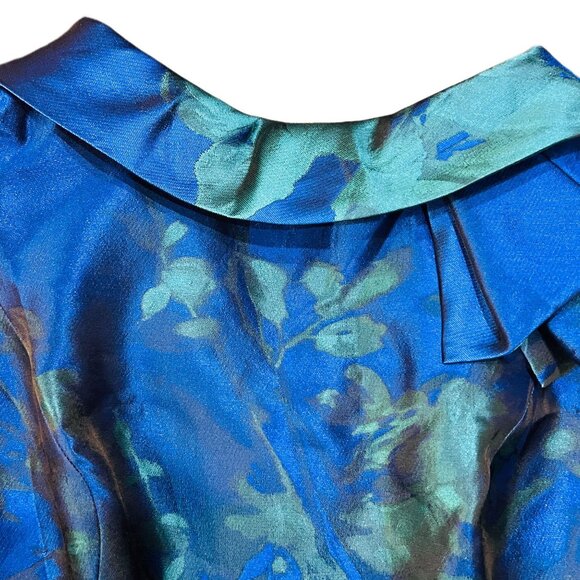 Rickie Freeman TERI JON Floral Midi Bodycon Dress Ruffle Neck Sleeveless Sheath - Picture 9 of 12